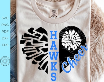 Hawks SVG, Cheerleader svg file, Dance Squad pom design, cheer mama graphic, team spirit shirt  design svg, team sublimation, digital file