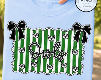 Striped Mascot PNG, Coquette Bow Owls image,  School Spirit Shirt Design, Preppy Owls digital file for sublimation