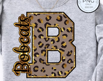 Bobcats PNG, szkolna maskotka Varsity Letter B, szkolna koszulka z motywem ducha png, nadruk w panterkę z rysiem rysia w formacie PNG, cyfrowe pobieranie sztucznego brokatu