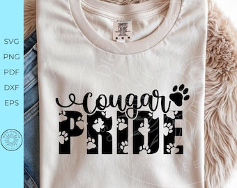 Cougar Pride SVG, School team spirit shirt design, Cougar sports mama, paw print cut file, Game day png, Cheerleader dance digital download