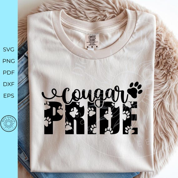 Cougar Pride SVG, School team spirit shirt design, Cougar sports mama, paw print cut file, Game day png, Cheerleader dance digital download