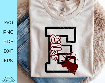 Elks svg, Varsity Letter E graphic,  Elks Cheer, Elk school pride, school spirit shirt svg, cricut or silhouette digital download