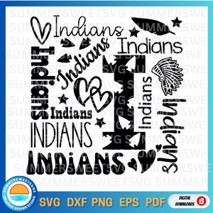 Indianer Typografie svg, Indianer svg, Indianer jubeln svg, Team Spirit svg, Schul-Shirt-Design, Cricut Schnitt Datei, Silhouette, svg, png eps, dxf