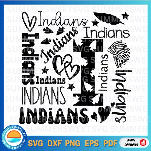 Indians Typography svg, Indians svg, Indians cheer svg, Team Spirit svg, School shirt design, cricut cut file, silhouette, svg,png eps, dxf