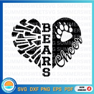 Bears SVG, paw prints, Cheer svg, pom pom svg, cheer mom, monogram, tshirt design, svg, png,dxf, cricut cut files, digital cut files, vinyl