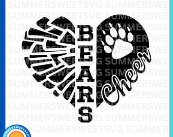 Bears SVG, paw prints, Cheer svg, pom pom svg, cheer mom, monogram, tshirt design, svg, png,dxf, cricut cut files, digital cut files, vinyl