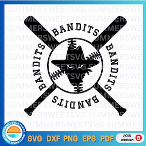 Bandits SVG, baseball, esprit d&#39;équipe, bandit, pom-pom girl, fichier de coupe cricut, silhouette, monogramme, téléchargement numérique, transfert de fer, sublimation