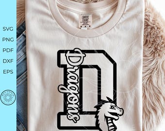 Dragons SVG,  Varsity Letter D svg, Dragon team spirit Design,cheer  shirt monogram, cricut cut file, Team sublimation png, digital download