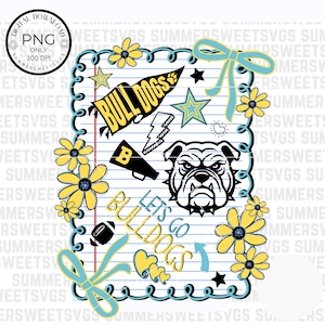 Bulldogs School Spirit png, Bulldogs doodle png, preppy colors png, croquette bow, school  teacher png, mascot doodle png, 300 dpi download
