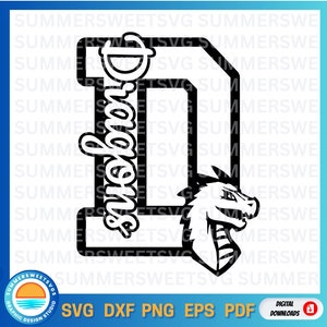 Dragones SVG, letra D SVG, dragón PNG, orgullo escolar SVG, archivo de corte de espíritu de equipo, archivo de corte de Cricut, EPS, SVG, PNG, DXF, archivo de descarga digital