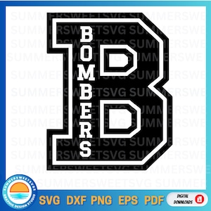 Orgullo escolar de los bombarderos svg dxf png espíritu escolar letra B imprimible diseño de letra monograma archivo de corte cricut archivos de corte digitales no agrupables