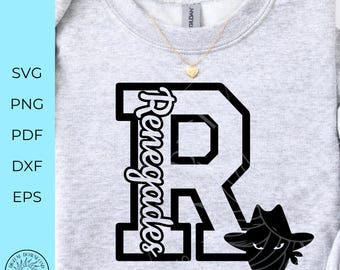 Renegades svg, cheer mom, team spirit svg, school pride, monogram svg, cricut cut file, silhouette, varsity letter R, eps, dxf, png, digital