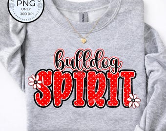 Polka dot mascot PNG, flowers and Bulldog image, School Spirit Shirt Design, Preppy Bulldog digital file for sublimation