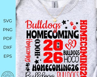 Bulldogs Svg, School Homecoming 2026 svg,  Hoco 2026 shirt design cut file, spirit week game day graphic, cricut cut file, digital download