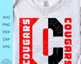 Cheer svg, printable letter C design, cougars svg, team spirit, svg png dxf, cricut cut files, monogram, sublimation, school pride, download
