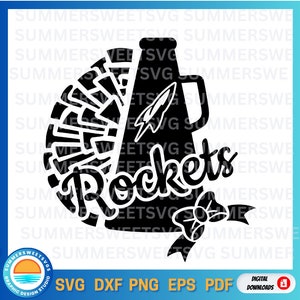 Cheerleader svg dxf png pom pom svg megaphone cheer squad rockets svg cricut cut file silhouette cut file printable school pride sublimation