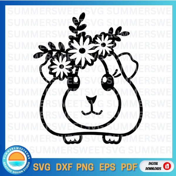 Guinea pig face SVG, cute pet shirt SVG, guinea pig with flower svg, guinea pig outline svg, png, dxf ,eps, cricut cut file,instant download