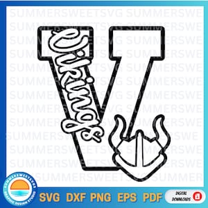Vikingos SVG, espíritu escolar svg, diseño de monograma de la letra v, archivo de corte de camisa escolar, eps svg, png, pdf, archivo de corte cricut, silueta, descarga digital