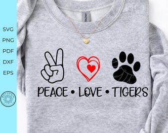 tigers svg, school spirit design, peace love an tigers cut file, game day shirt svg, student teacher design team sublimation png, digital