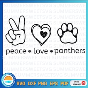 ピースラブパンサーズSVG、スクールシャツデザイン、チームスピリットSVG、クリカットカットファイル、EPS、SVG、DXF、PNG、バックトゥスクールカットファイル、即時ダウンロード