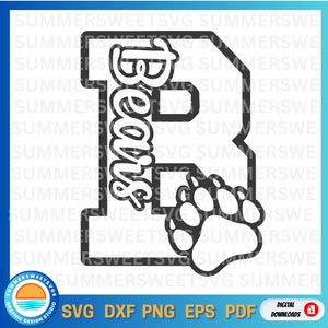 Diseño de letras Svg de porristas, huellas de patas, osos de amor, archivo de corte Cricut de animadora, silueta, SVG, EPS, PNG, DXF, archivo de corte digital, espíritu escolar