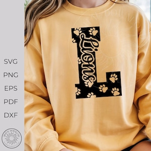 Letter L lion Paw Print SVG, Custom team spirit design, lions Monogram Cut File