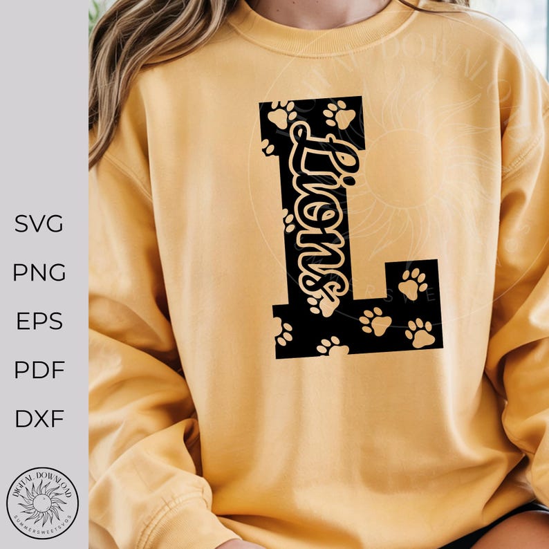Letter L lion Paw Print SVG, Custom team spirit design, lions Monogram Cut File
