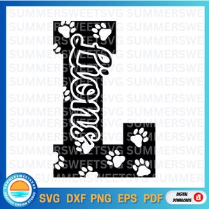 Leones SVG, huella de pata, porristas SVG, mamá animadora, mascota escolar SVG, espíritu de equipo, diseño de camiseta, SVG, PNG, DXF, EPS, archivo de corte Cricut, descarga instantánea