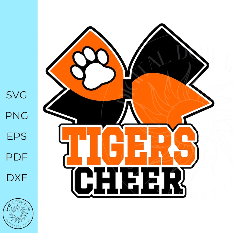 Tigers Cheer Bow SVG, Paw Print, Cheerleading SVG, Cut Files (Digital Download)