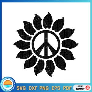 File svg girasole, simbolo della pace svg, design maglietta estiva girasole svg, png, dxf, file di taglio per cricut, download digitale