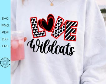 Love Wildcats SVG, school spirit svg, Wildcats school shirt cut file, team sublimation png, digital download