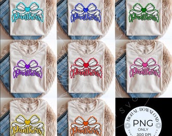 Paquete de PNG de lazos de animadora de los Panthers, conjunto de 8 archivos PNG para sublimación, descarga digital.