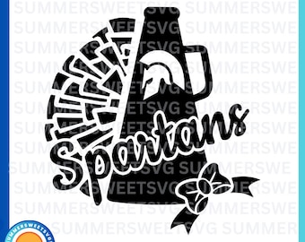 Cheerleader svg dxf png pom pom svg megaphone cheer squad spartans cricut silhouette cut file cheer svg