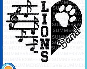 lions svg, marching band SVG, band svg, music heart design, team spirit, music instructor svg, eps, png dxf, cricut cut file, digital file