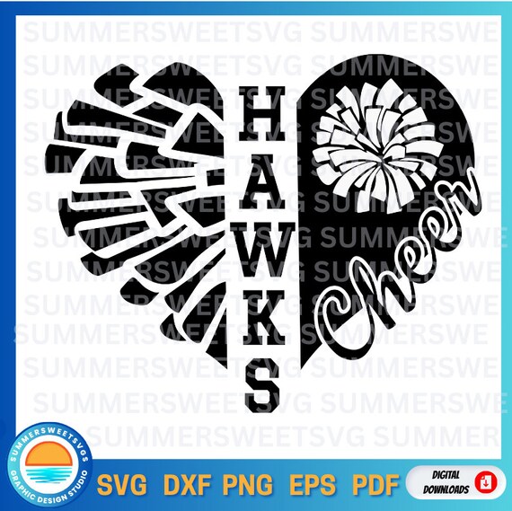 Hawks svg, Cheerleader svg, love cheer svg, cheer svg, team spirit svg, pom pom, svg, eps, png, dxf, cricut cut files,digital cut files