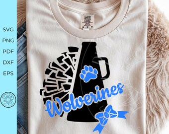 Wolverines Svg, Cheerleader Megaphone cut file, wolverine cheer squad cricut cut file, Cheer mom sublimation design, digital download