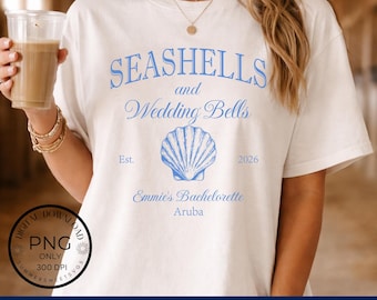 Personalized Wedding bells and seashells PNG file, Bachelorette Party Shirt Design (Printable Digital Download)
