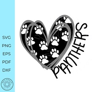 Pantera SVG, Cheer SVG, impronta di zampa SVG, mamma cheerleader, spirito di squadra SVG, disegno a cuore, SVG, PNG DXF, file di taglio per Cricut, file di taglio digitali