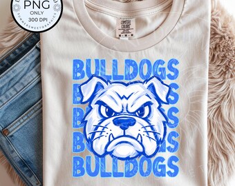 Preppy Bulldogs PNG, Bulldog Hand Drawn Mascot for sublimation, Game day mascot shirt, School test day png, distressed font,digital download