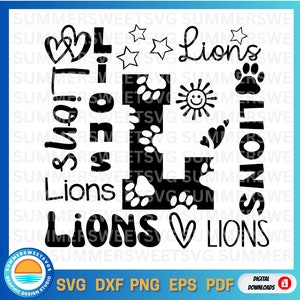 lions Typografie svg, Löwen svg, Löwen jubeln svg, Team Spirit svg, Schul-Shirt-Design, Cricut Schnitt Datei, Silhouette, svg, png, eps, dxf