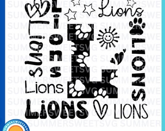 lions Typography svg, lions svg, lions cheer svg, Team Spirit svg, School shirt design, cricut cut file, silhouette, svg,png, eps, dxf