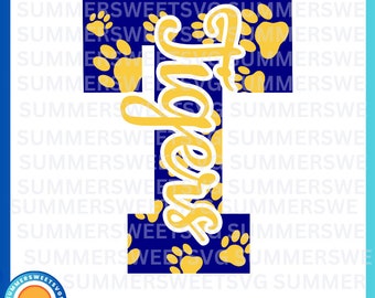 Tigers SVG, tigers paw print, team spirit svg, cheer shirt design, cricut cut files, digital cut files, svg, png, pdf, eps, dxf, monogram