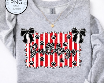 Striped Preppy Bulldog PNG, Coquette Bow Lions image, Polka dot School Spirit Shirt Design, Preppy Mascot digital file for sublimation png