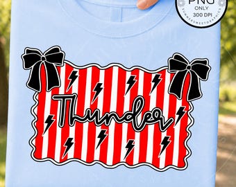 Striped Mascot PNG, Coquette Bow Thunder image,  School Spirit Shirt Design, Preppy Thunder digital file for sublimation