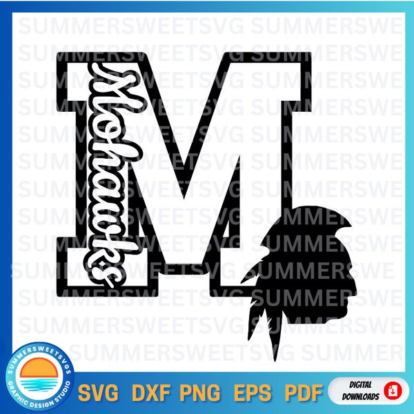 Mohawks svg, cheer mom, team spirit, svg png dxf, cricut cut file, digital cut file, monogram, sublimation, school pride, varsity letter M