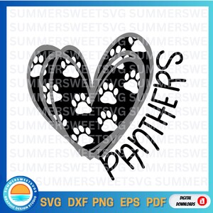 Panther SVG, cheer svg, pootafdruk svg, cheer moeder, teamgeest svg, hart ontwerp, svg, png dxf, cricut gesneden bestanden, digitale snijbestanden