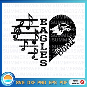 Eagle svg, music SVG, band svg, music heart design, team spirit, treble clef design svg, svg png dxf, cricut cut file, monogram, sublimation