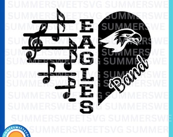 Eagle svg, music SVG, band svg, music heart design, team spirit, treble clef design svg, svg png dxf, cricut cut file, monogram, sublimation