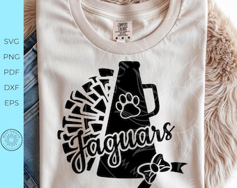 Jaguar SVG, Cheerleader megaphone design, pom pom team spirit shirt png, cheer mom tshirt design, School sublimation png, digital download