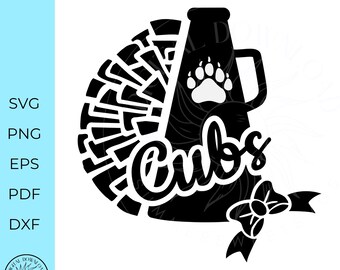 Animadora SVG, DXF, PNG, Pompón SVG, Megáfono, Equipo de animadoras, Cubs, Cricut, Silueta, Archivo de corte, Animadora SVG, Archivo de corte no agrupable